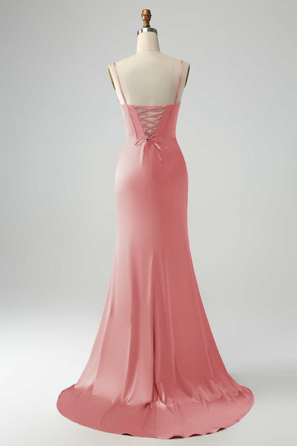 Vestido de fiesta de corsé largo con correas de espagueti de sirena burdeos con abertura