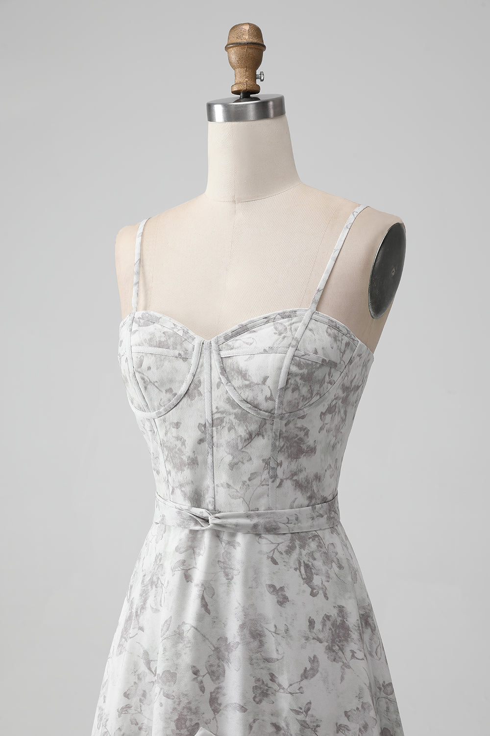 Tirantes De Espagueti De Flores Marrones Blancas Una Línea Vestido De Dama De Honor Con Volantes