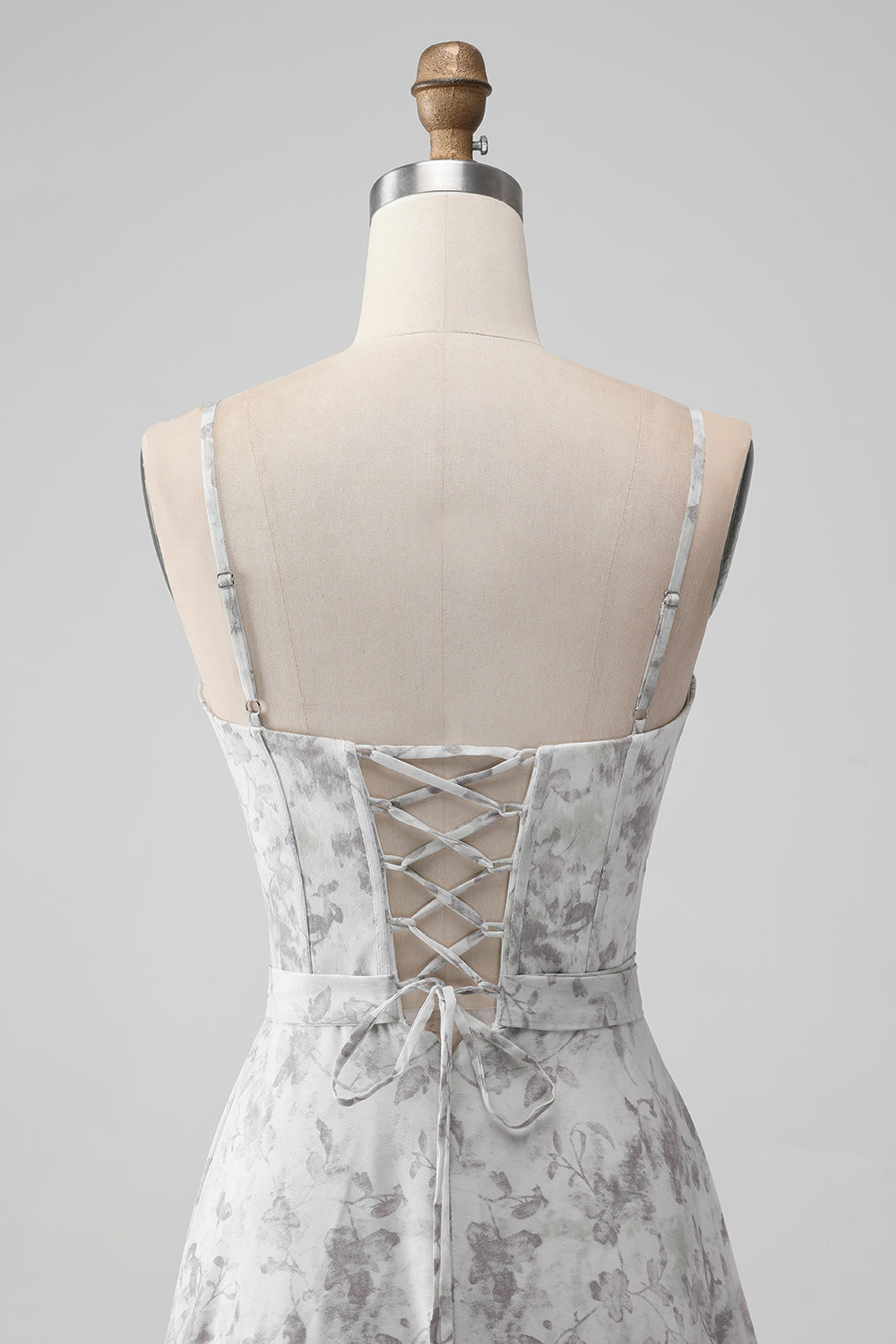 Tirantes De Espagueti De Flores Marrones Blancas Una Línea Vestido De Dama De Honor Con Volantes