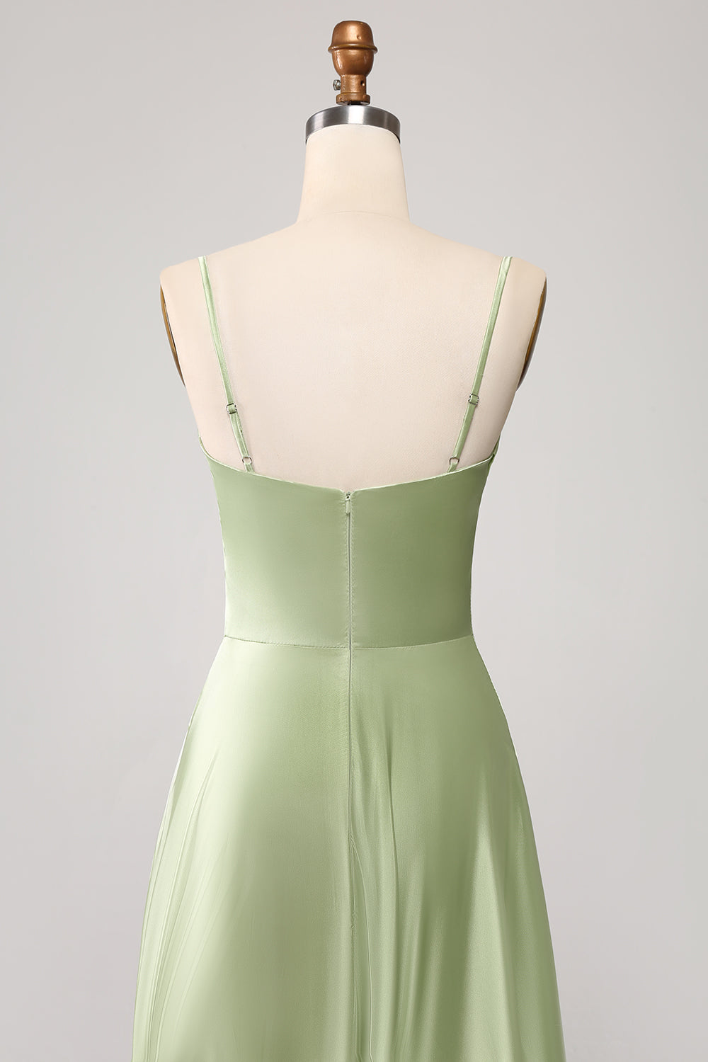 Salvia Polvorienta Una línea Cuello Capucha Satén Vestido Largo De Fiesta Con Plisado