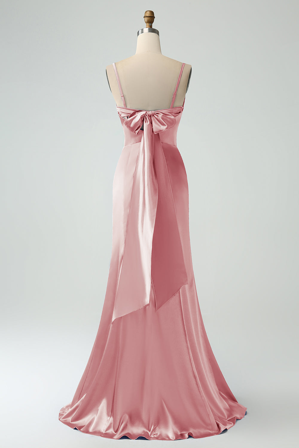Rosa polvorienta Sirena Tirantes Espagueti Vestido Largo De Satén Dama De Honor Con Abertura