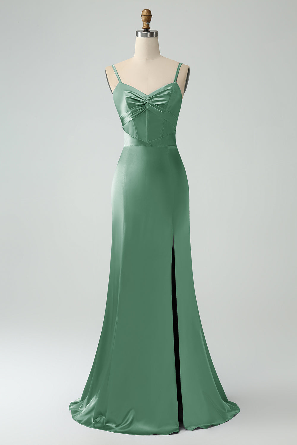 Rosa polvorienta Sirena Tirantes Espagueti Vestido Largo De Satén Dama De Honor Con Abertura