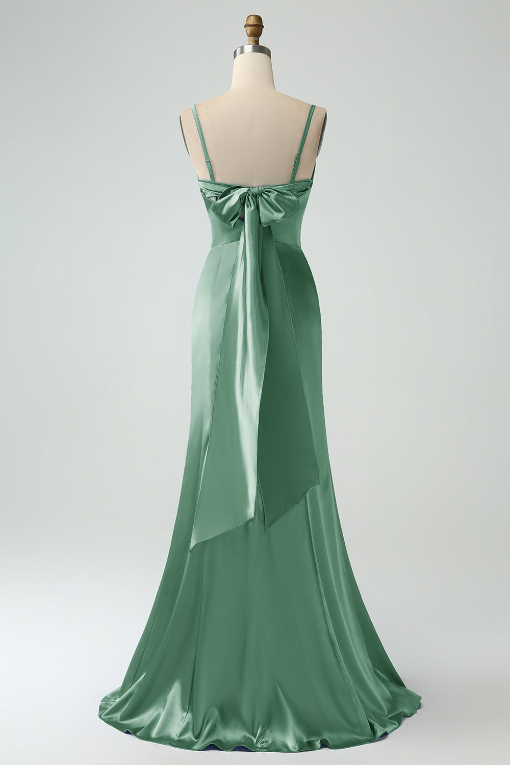 Rosa polvorienta Sirena Tirantes Espagueti Vestido Largo De Satén Dama De Honor Con Abertura