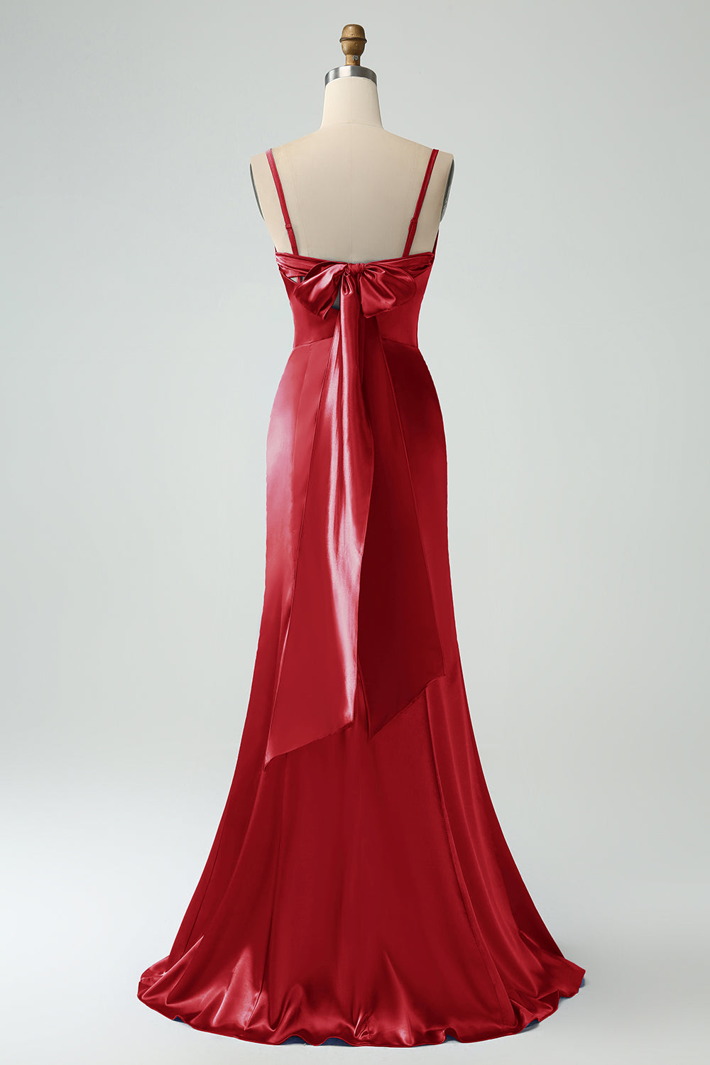 Gris Azul Sirena Tirantes Espagueti Vestido Largo De Satén Dama De Honor Con Abertura