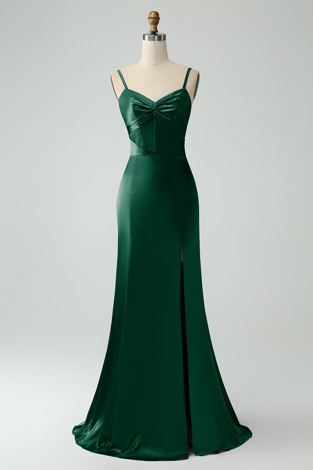 Gris Azul Sirena Tirantes Espagueti Vestido Largo De Satén Dama De Honor Con Abertura