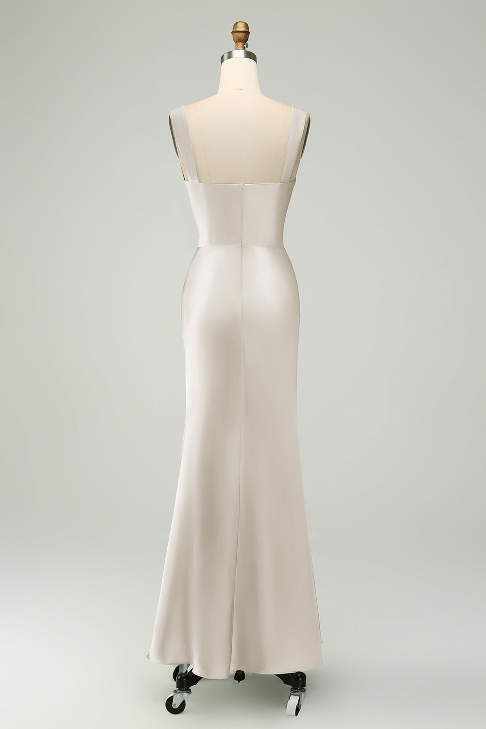 Vestido largo de dama de honor de sirena de satén rosa polvorienta con encaje de pestañas