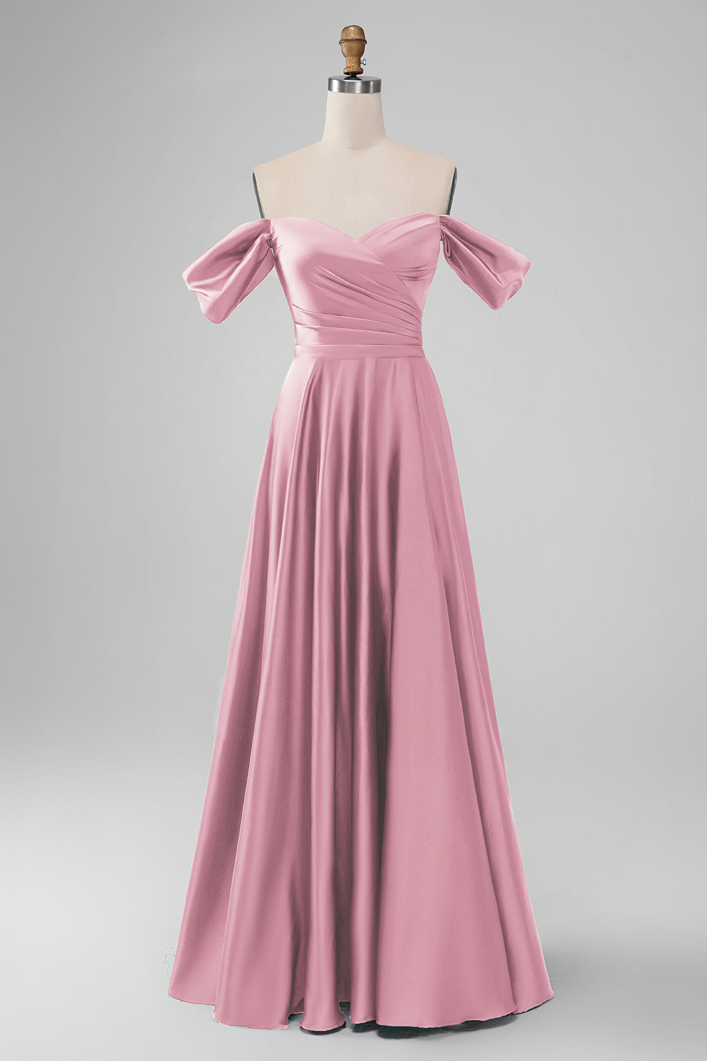 Verde oscuro Off the Shouder A Line Vestido largo de dama de honor de satén