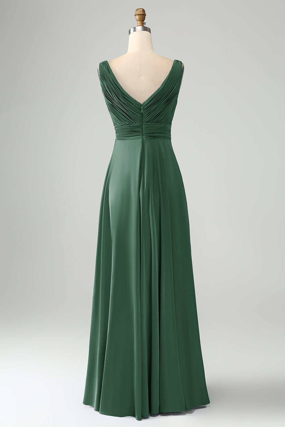 Vestido de dama de honor largo con cuello en V azul polvoriento A Line V