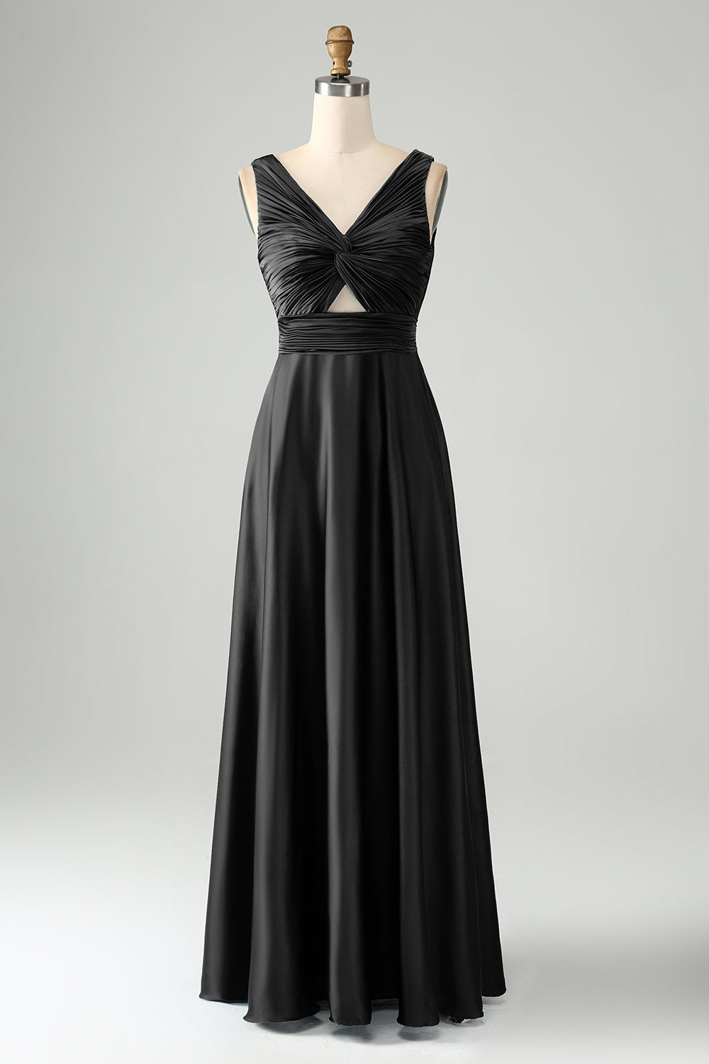 Vestido de dama de honor largo con cuello en V azul tinta A Line V