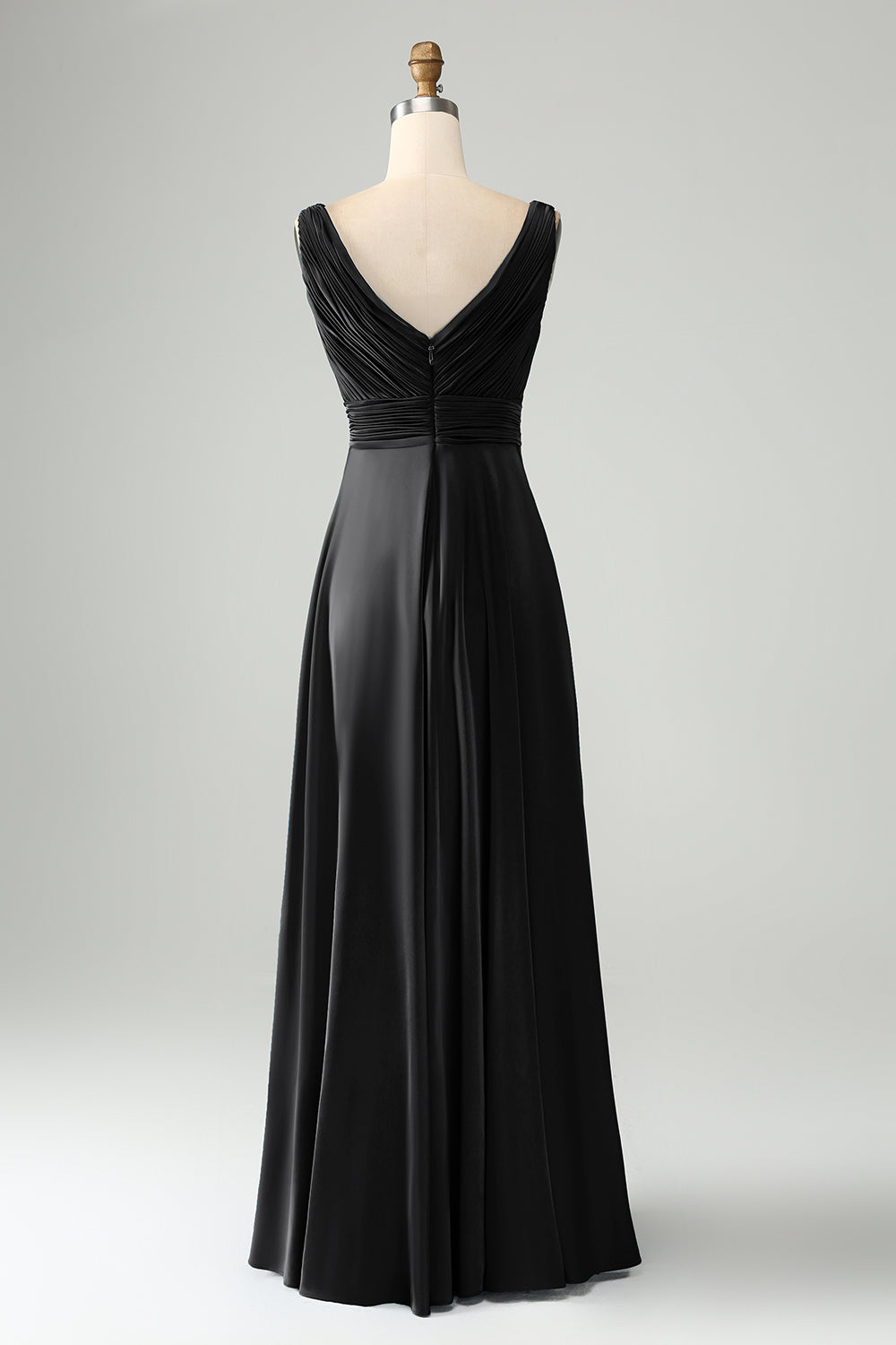 Vestido de dama de honor largo con cuello en V azul tinta A Line V