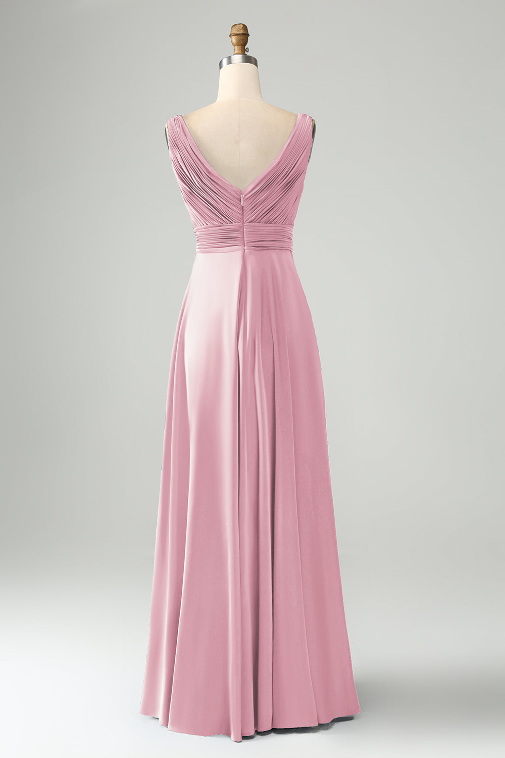 Vestido de dama de honor largo con cuello en V azul tinta A Line V