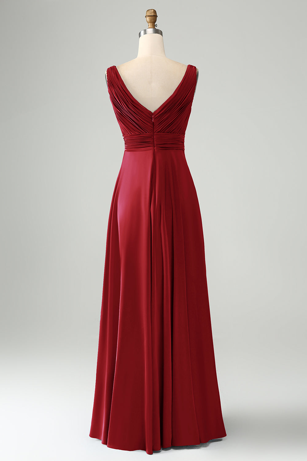 Vestido de dama de honor largo con cuello en V azul tinta A Line V