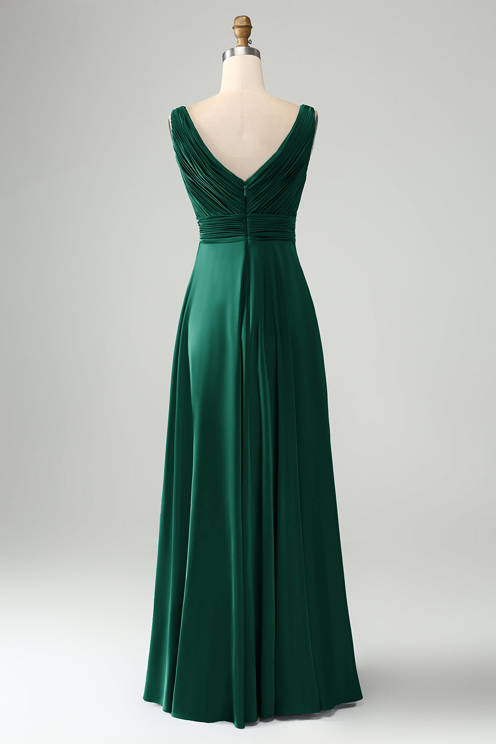 Vestido de dama de honor largo con cuello en V azul tinta A Line V