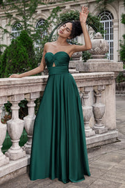 Verde Oscuro Una Línea Novia Plisado Ojo de Cerradura Vestido Largo De Dama De Honor