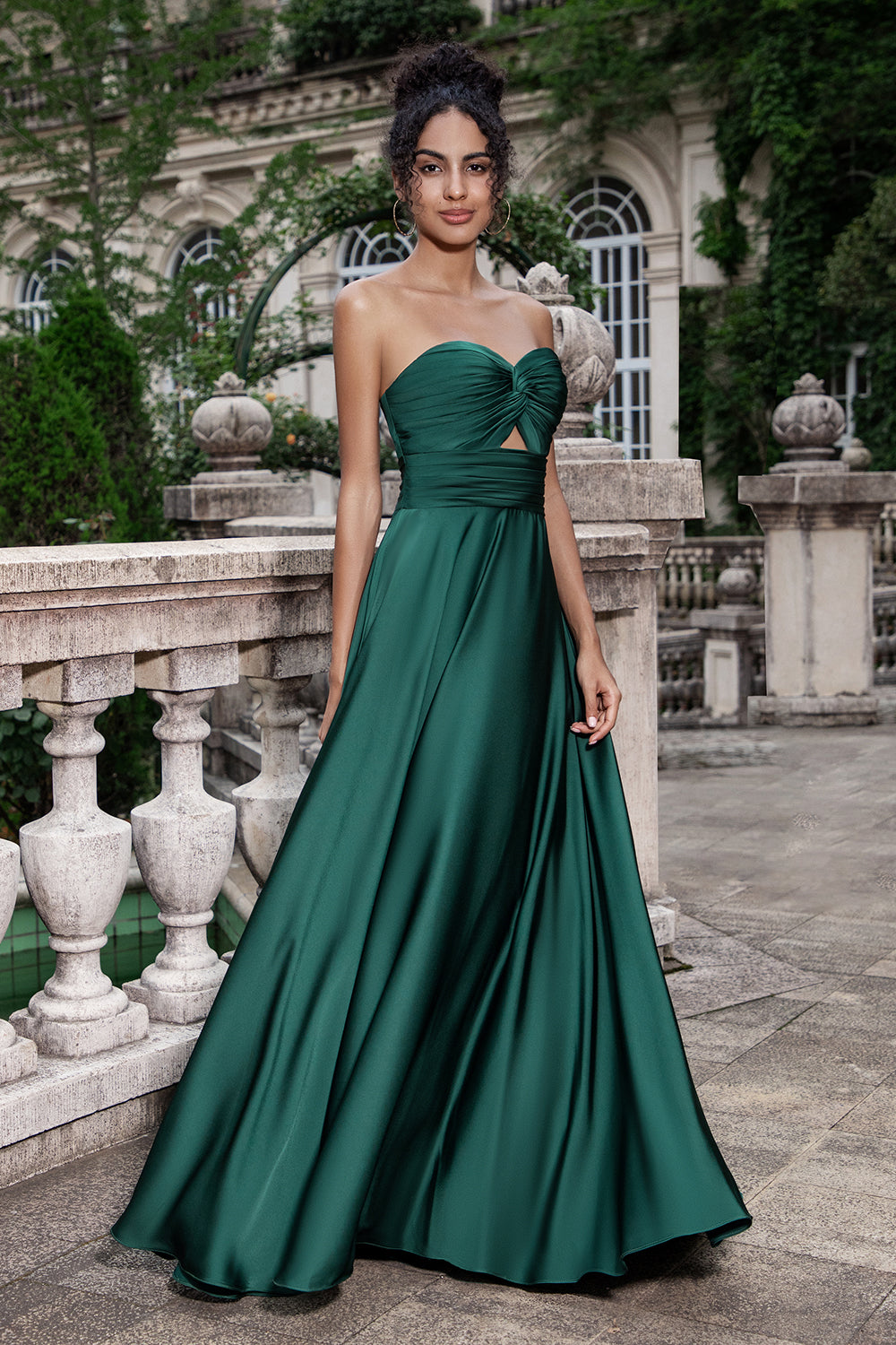 Verde Oscuro Una Línea Novia Plisado Ojo de Cerradura Vestido Largo De Dama De Honor