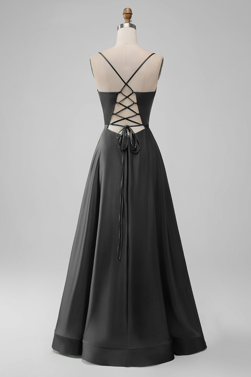 Vestido largo de dama de honor largo con escote en V verde con cuello en V