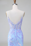 Vestido de cóctel corto con espalda abierta y corsé de lentejuelas azul con bordado