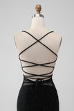 Vestido de regreso a casa con corsé de tirantes finos ajustados negros con abalorios