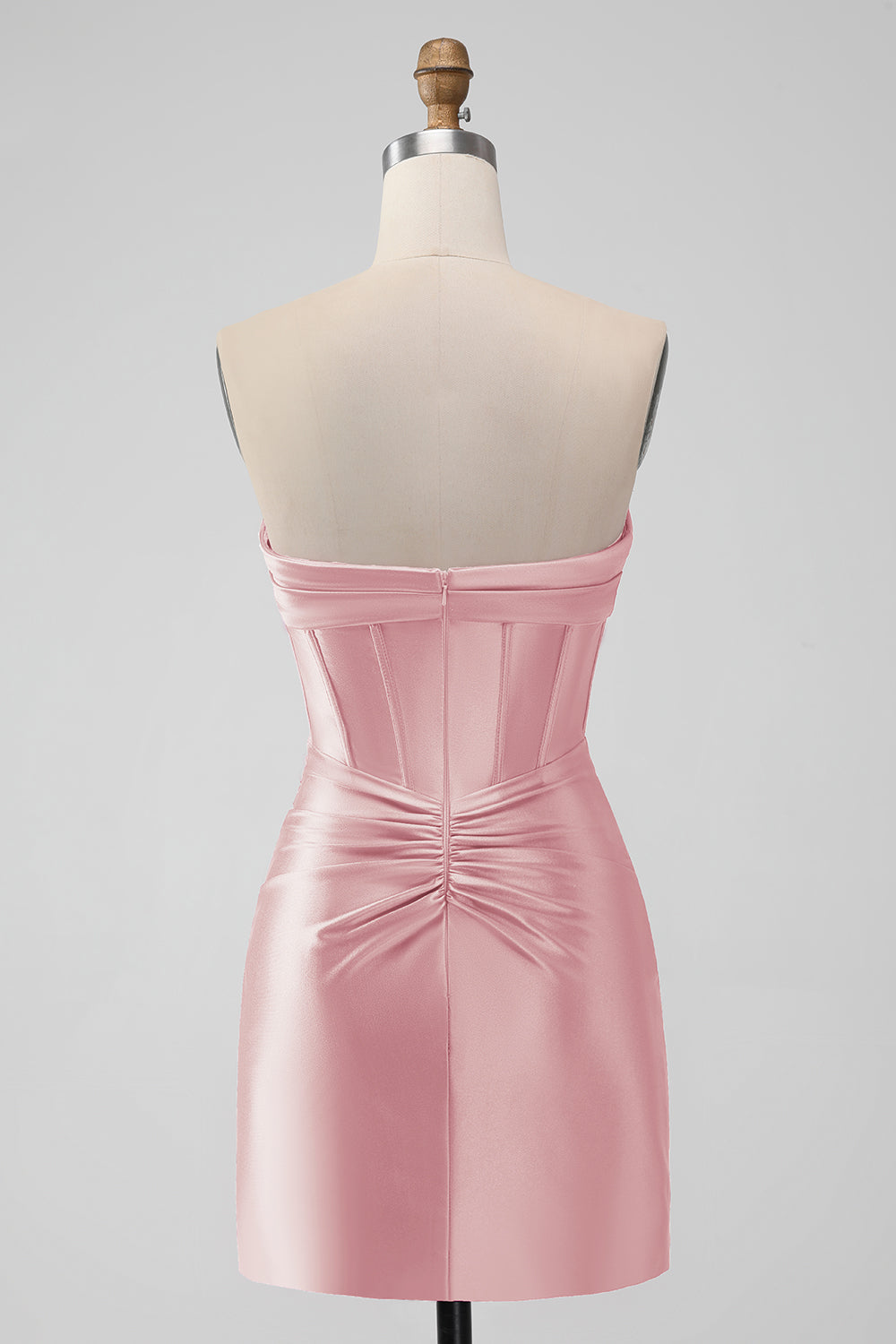 Fucsia Bodycon Novia Corsé de Satén Vestido Corto De Regreso A Casa
