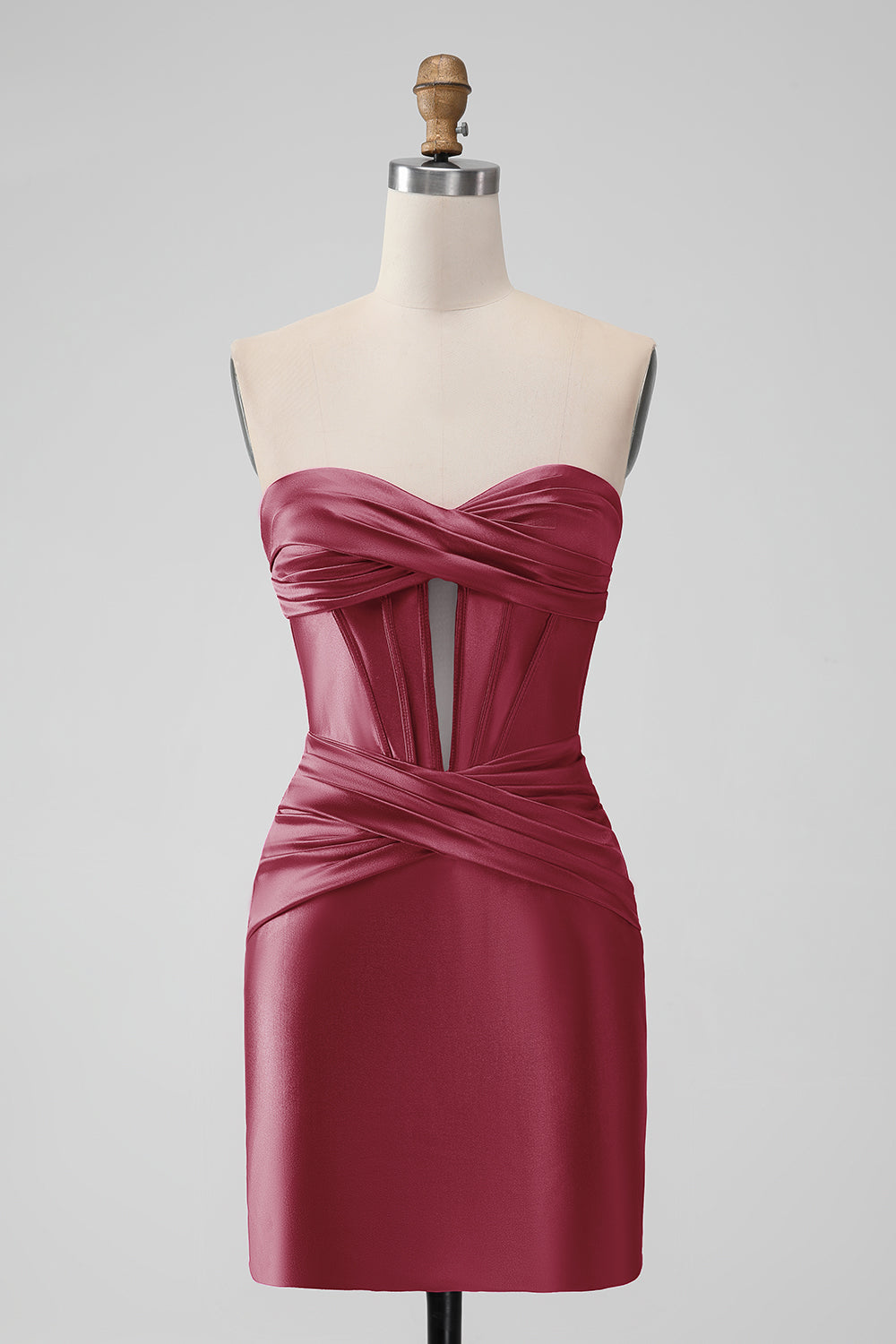 Elegante vestidos de coctel de corsé de satén fucsia Bodycon Sweetheart