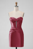 Fucsia Bodycon Novia Corsé de Satén Vestido Corto De Regreso A Casa