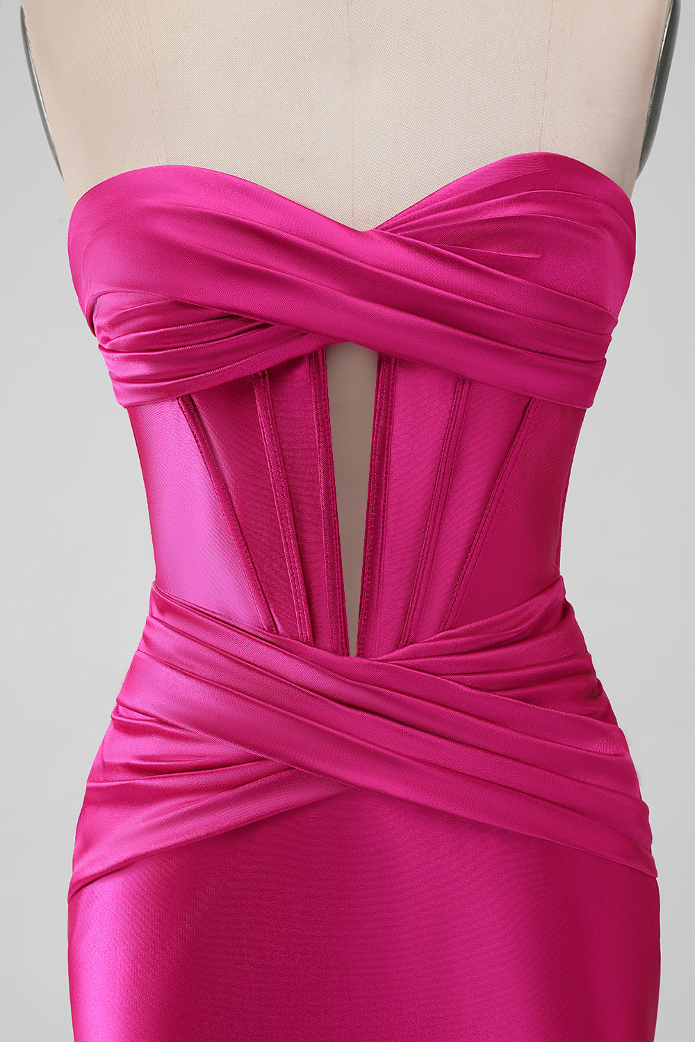 Fucsia Bodycon Novia Corsé de Satén Vestido Corto De Regreso A Casa