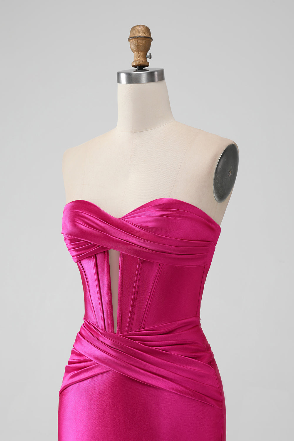 Fucsia Bodycon Novia Corsé de Satén Vestido Corto De Regreso A Casa