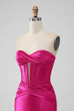 Fucsia Bodycon Novia Corsé de Satén Vestido Corto De Regreso A Casa