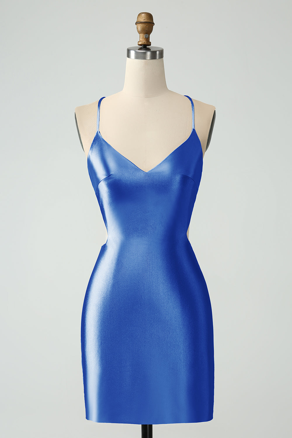 Vestido de satén de satén con tirantes de espagueti verde oscuro con espalda entrecruzada