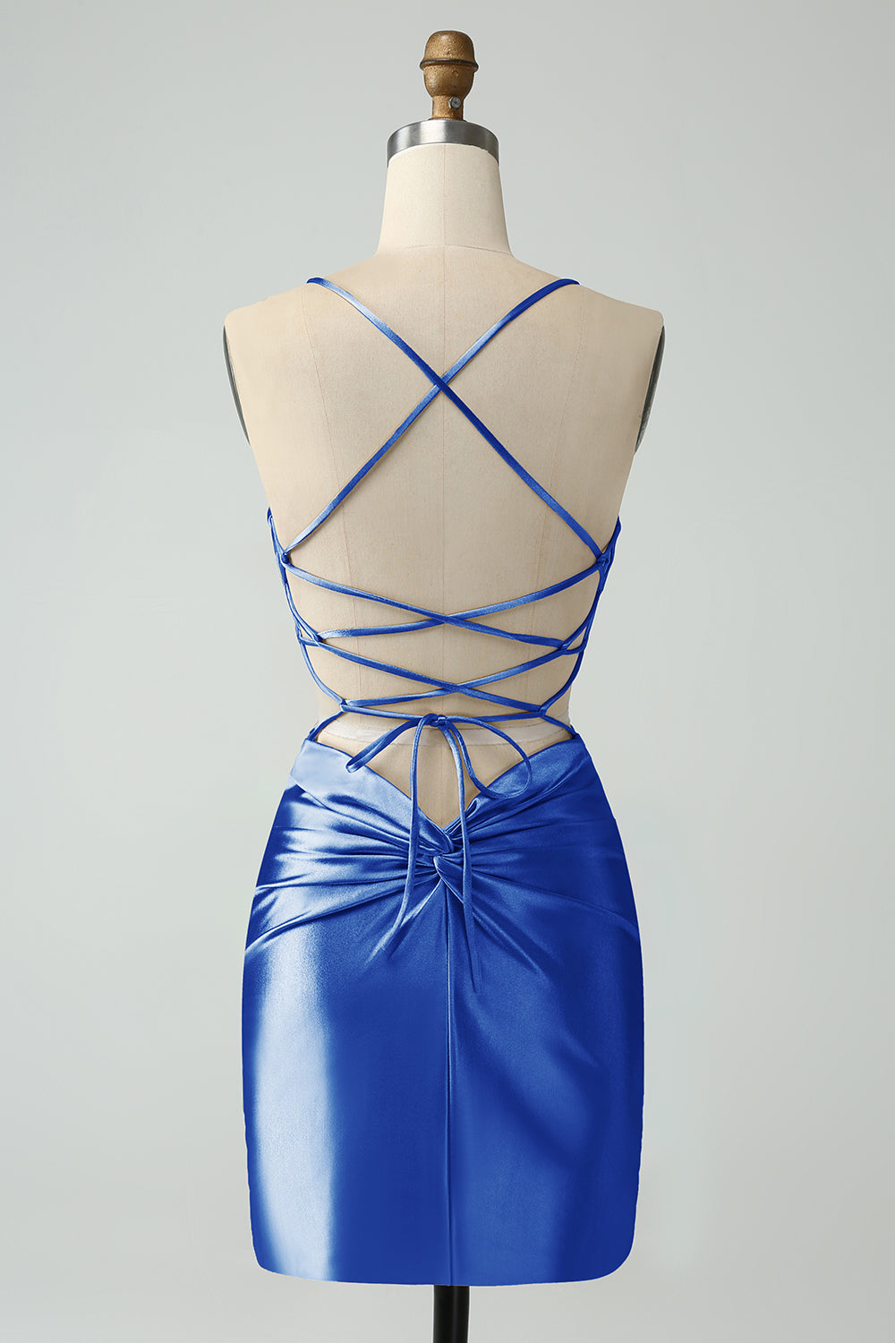 Vestido de satén de satén con tirantes de espagueti verde oscuro con espalda entrecruzada