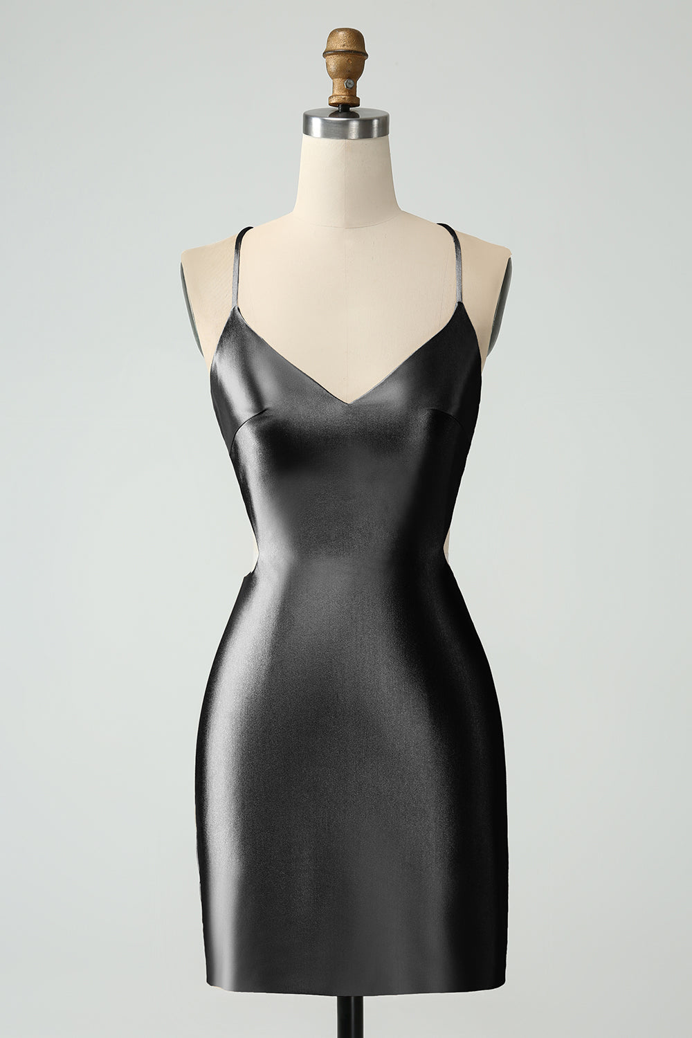 Vestido de satén de satén con tirantes de espagueti dorados con espalda entrecruzada
