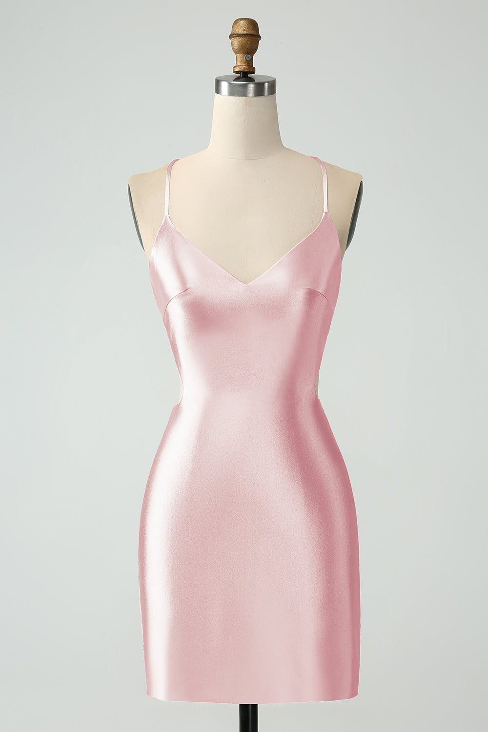 Vestido de satén de satén con tirantes de espagueti dorados con espalda entrecruzada