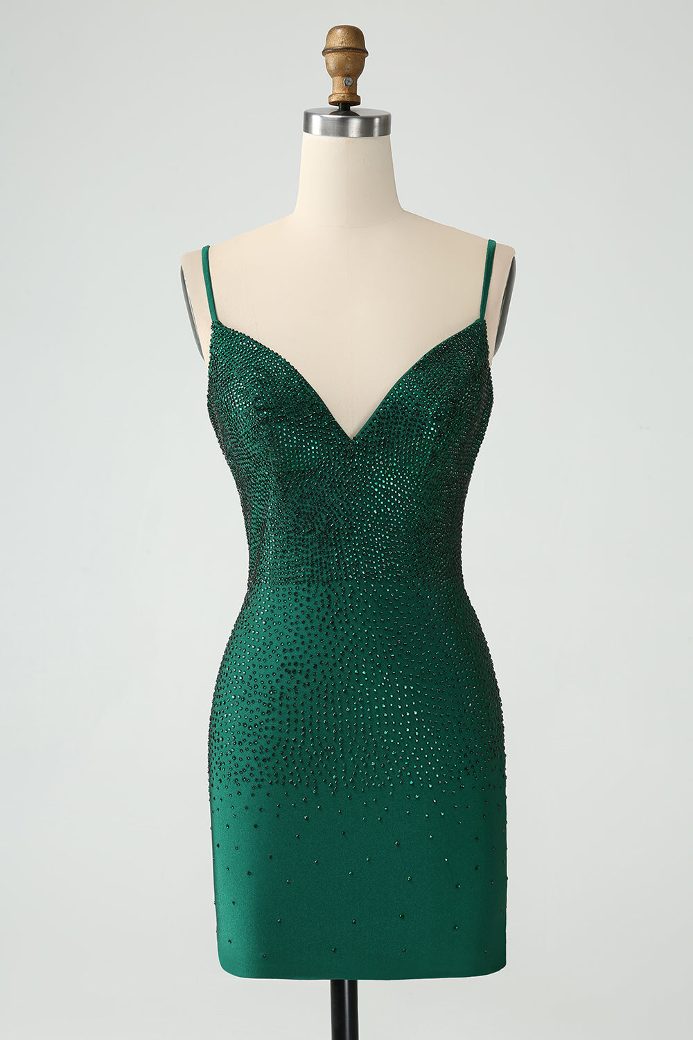 Vestido de regreso a casa con tirantes sin espalda Bodycon Spagehtti de color verde oscuro con abalorios