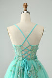 Vestido de fiesta de tul corto con corsé de lentejuelas y apliques en color verde