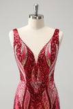 Vestido de cóctel corto sin espalda ajustado con cuello en V fucsia brillante y lentejuelas
