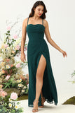 Correas de Espagueti Verde Oscuro Vestido Invitada Boda