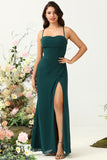 Correas de Espagueti Verde Oscuro Vestido Invitada Boda
