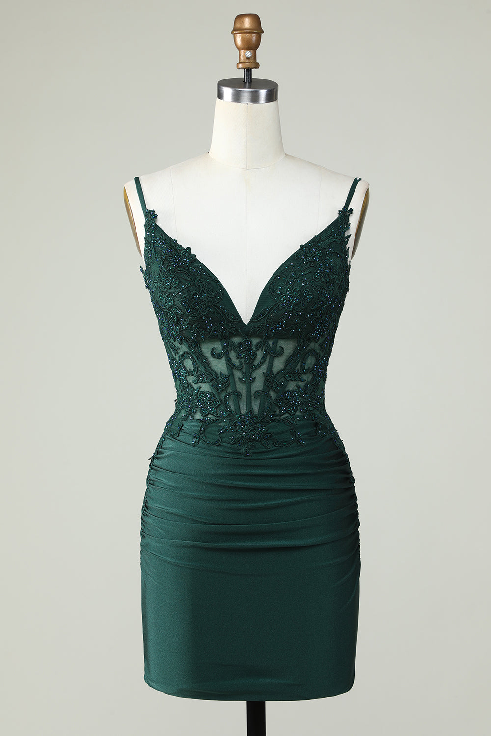 Tirantes de Espagueti Vestido de Cóctel Verde Oscuro