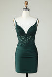 Tirantes de Espagueti Vestido de Cóctel Verde Oscuro