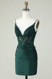 Tirantes de Espagueti Vestido de Cóctel Verde Oscuro