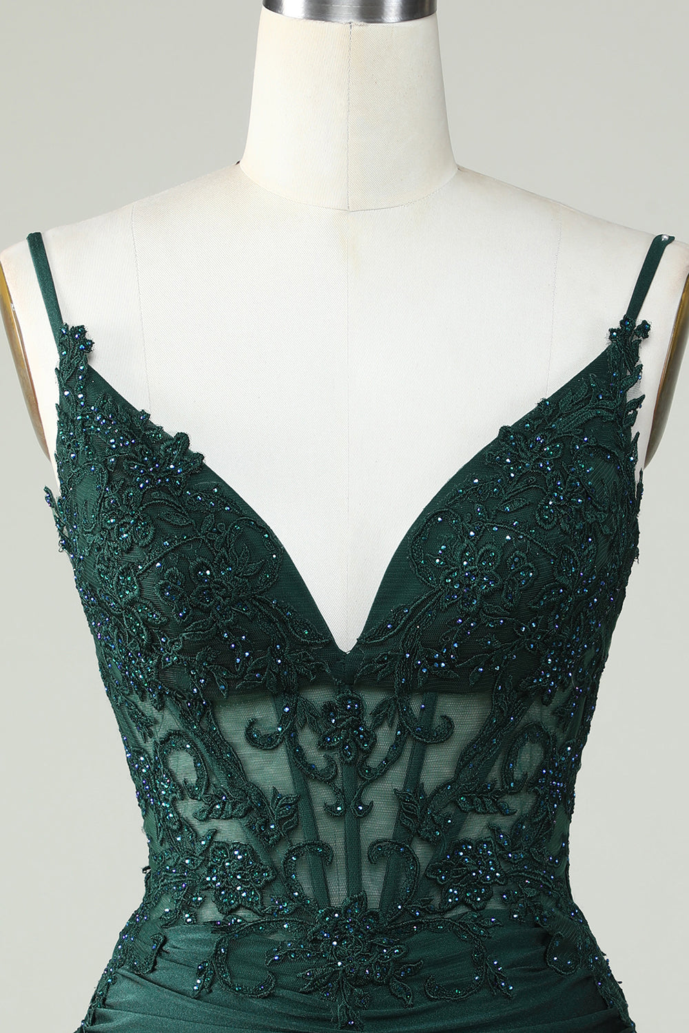 Tirantes de Espagueti Vestido de Cóctel Verde Oscuro