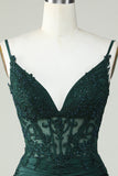 Tirantes de Espagueti Vestido de Cóctel Verde Oscuro
