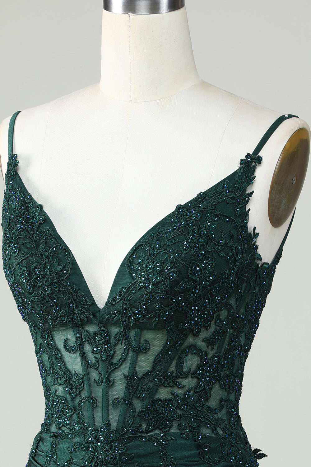 Tirantes de Espagueti Vestido de Cóctel Verde Oscuro