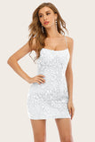 Tirantes de espagueti de encaje blanco Bodycon Little White Dress con apliques