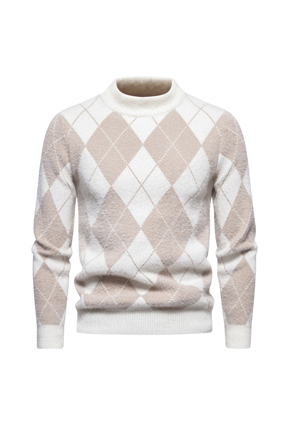Jersey de punto estampado de cuello redondo color caqui claro para hombre