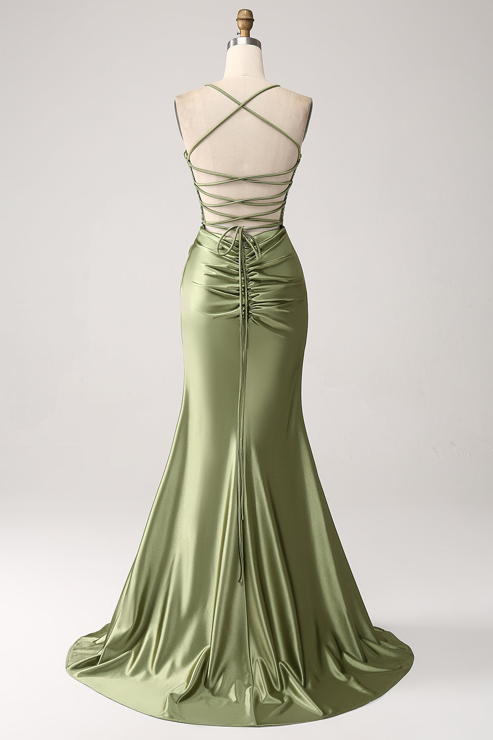 Vestido de fiesta largo de lentejuelas con escote de sirena verde militar con escote de sirena con abertura