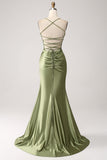 Vestido de fiesta largo de lentejuelas con escote de sirena verde militar con escote de sirena con abertura