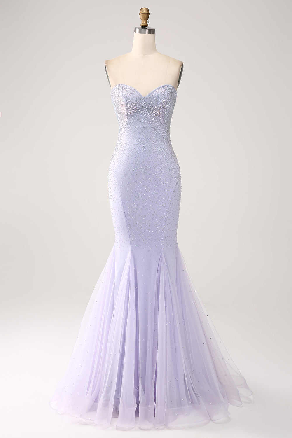 Sirena Lila Novia Palabra de Honor Vestido Largo De Fiesta Con Cuentas