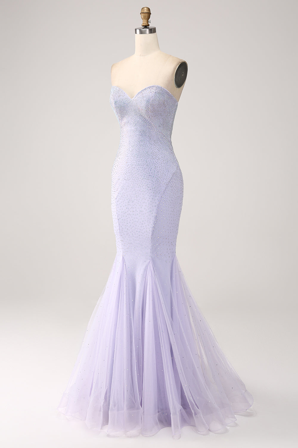 Sirena Lila Novia Palabra de Honor Vestido Largo De Fiesta Con Cuentas