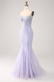 Sirena Lila Novia Palabra de Honor Vestido Largo De Fiesta Con Cuentas
